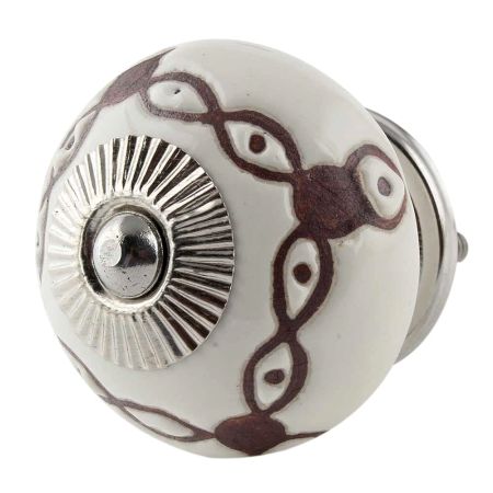 Cream Etched Leaf Ceramic Cabinet Knob